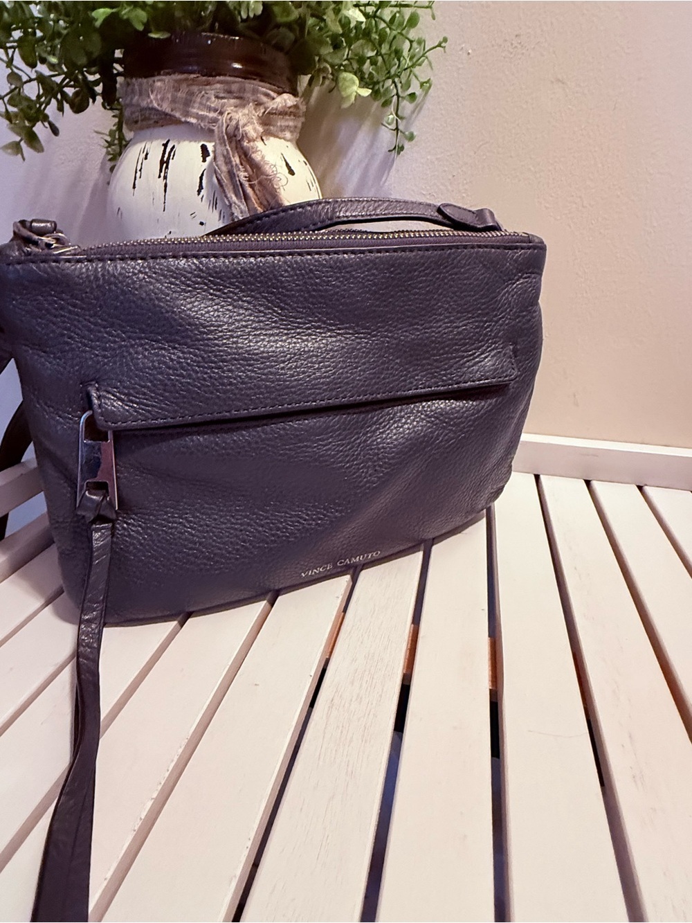 Vince Camuto Pebbled Leather Crossbody in Charcoal